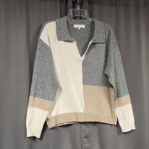 Large Verve Ami Color Block Sweater - Gray, Cream, and Tan